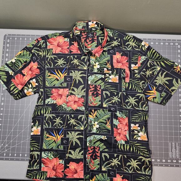 Rip Curl Hawaiian Shirt Mens XL Floral Fiji Made Beach Surfing Island Read - Picture 1 of 10